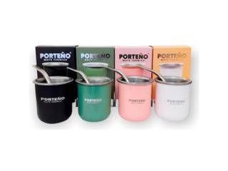 Mate Porteño Acero Inox. X4Un + Bombilla (4 Color)